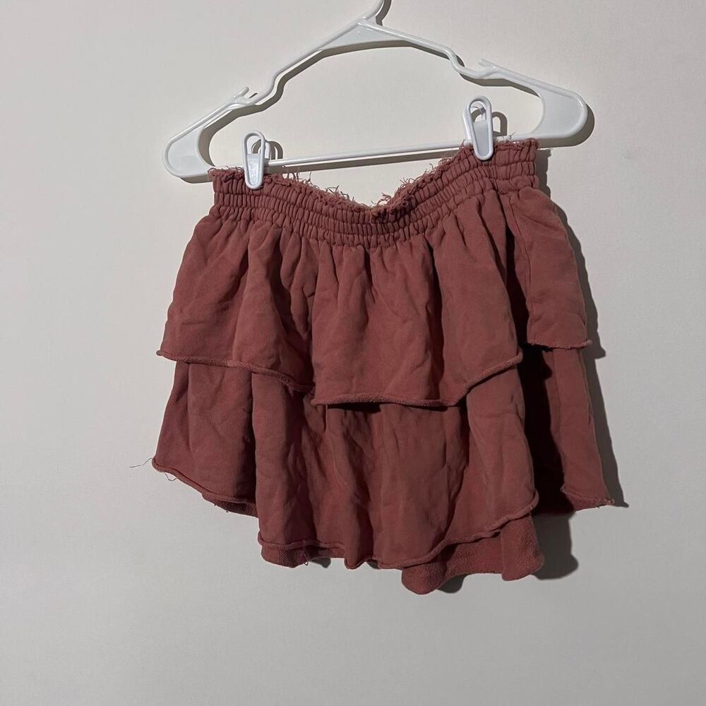 Aerie ruffled coral orange tiered mini skirt distressed Size M